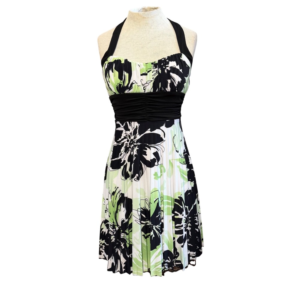 Speechless Y2K Babydoll Halter Dress Green Floral Pleated Goth Medium